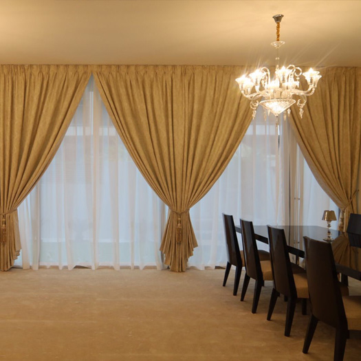 golden-blackout-curtains-in-dining-room